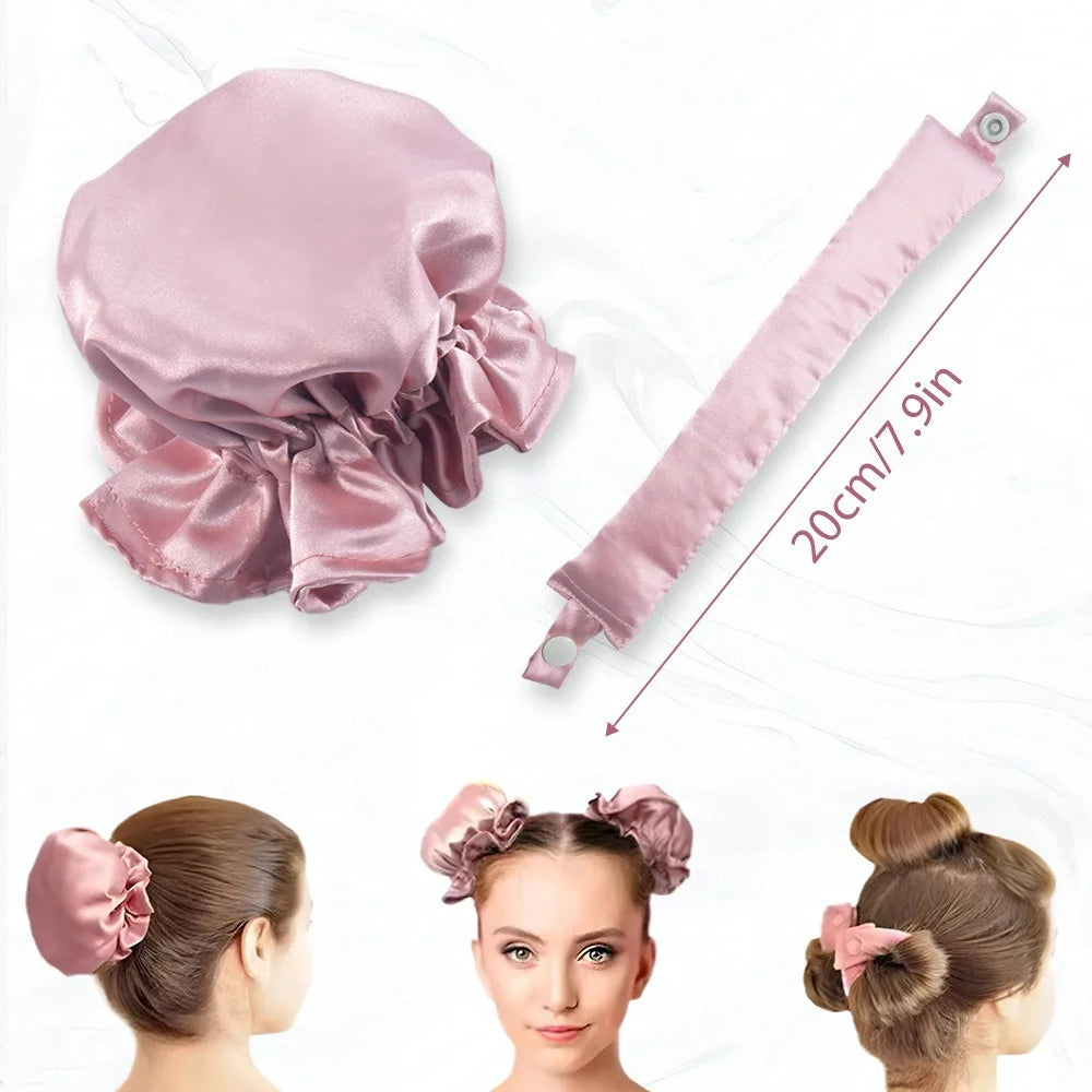 2/4/6Pcs Satin Heatless Curling Set Overnight Curl Blowout Rods Soft Hair Curlers to Sleep in Bun Bons Heatless Curls Bonnet Cap