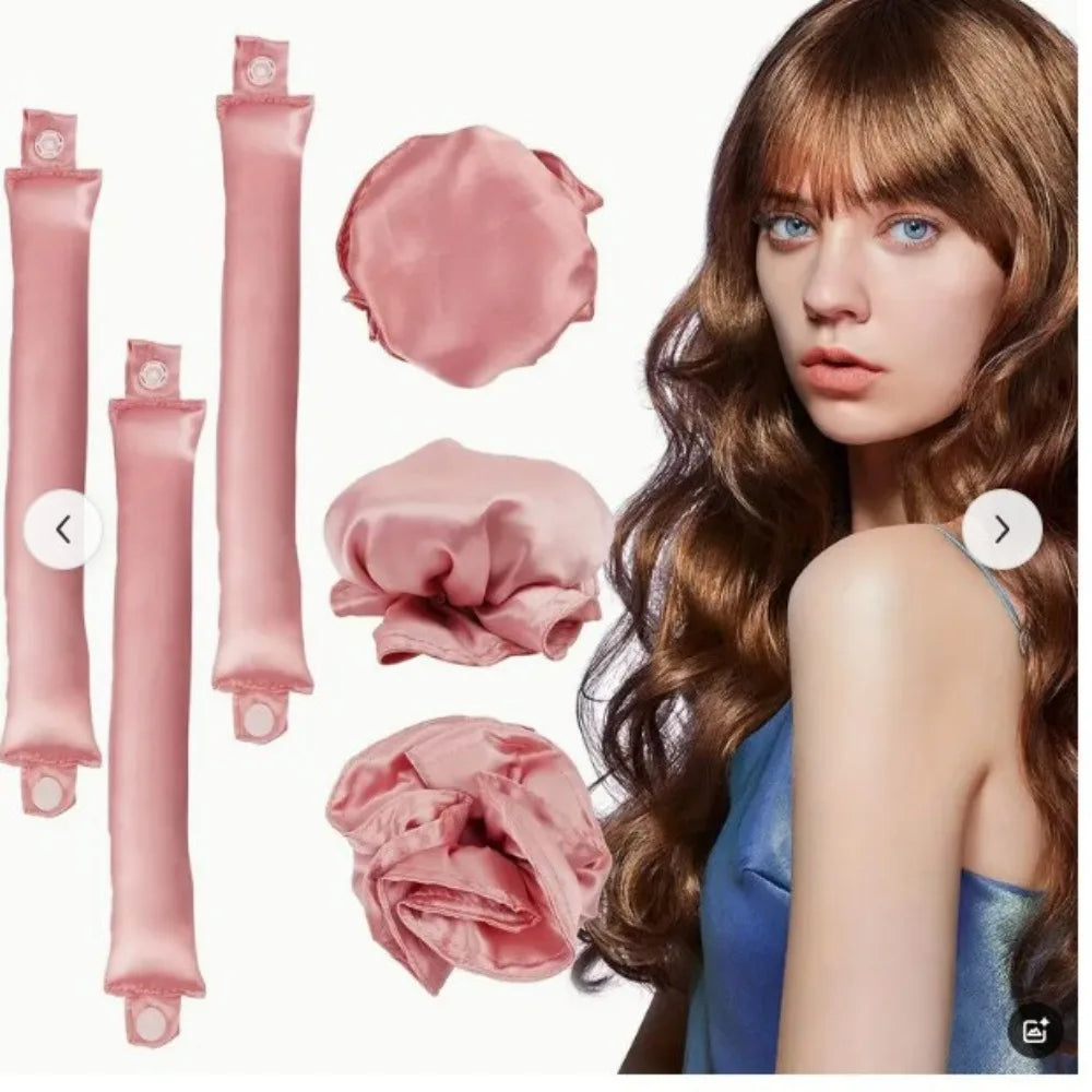 2/4/6Pcs Satin Heatless Curling Set Overnight Curl Blowout Rods Soft Hair Curlers to Sleep in Bun Bons Heatless Curls Bonnet Cap