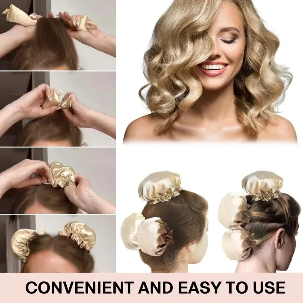 2/4/6Pcs Satin Heatless Curling Set Overnight Curl Blowout Rods Soft Hair Curlers to Sleep in Bun Bons Heatless Curls Bonnet Cap